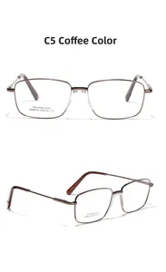 Détails de la monture de lunettes carrée en acier inoxydable marron avec branches antidérapantes