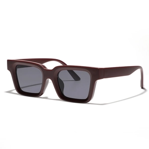 Retro oversized square frame sunglasses in deep wine red finish with dark lenses
