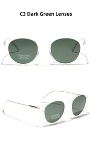 Détails des lunettes de soleil rondes TR90 avec verres polarisés vert foncé et métal