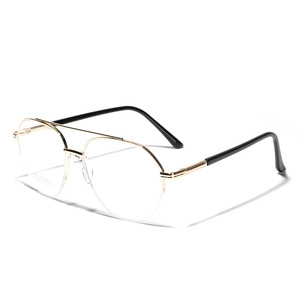 Stainless Steel Double Bridge Aviator Half Rim Optical Glasses For Women Men Fashion Retro Metal Frame Plain Eyeglasses