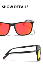 Detail of TR90 polarized sunglasses showing colorful lenses and silver temple accents