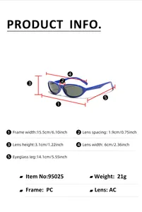 Detailed size chart for Y2K futuristic sunglasses showing frame and lens dimensions
