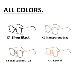 Four color variations of TR90 round frame glasses with lightweight metal temples