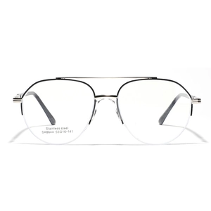 Classic black and silver stainless steel semi-rimless aviator glasses frame SA8644