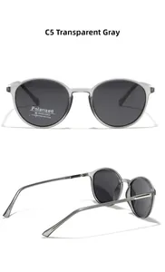 Détails des lunettes de soleil rondes rétro gris transparent avec verres polarisés UV400
