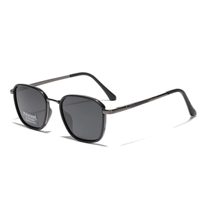 Classic square TR90 polarized sunglasses with UV400 protection and textured metal temples