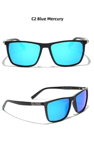 Detail view of TR90 polarized sunglasses with matte black frame and blue mercury lenses