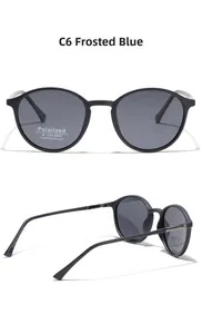 Détails de lunettes de soleil rondes bleu mat polarisées avec charnière en métal