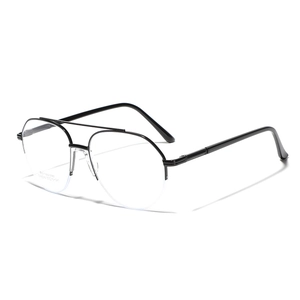 Classic black pilot semi-rimless stainless steel eyeglasses with double bridge design