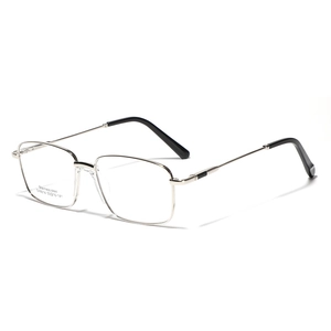 Lunettes classiques rectangulaires en acier inoxydable argenté pour hommes et femmes avec branches fines