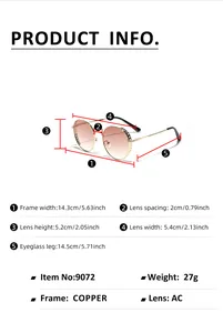 Detailed sizing chart for round retro sunglasses showing frame width and lens measurements