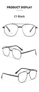Close-up of black stainless steel aviator frame model SA8626 with size specs