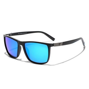 Square TR90 polarized sunglasses with blue mirror lenses and silver temple accents