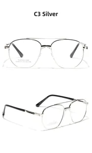 Close-up of silver stainless steel glasses frame with double bridge and size SA8626 specs