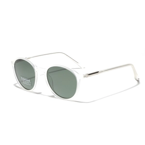 Lunettes de soleil rondes rétro TR90 en métal blanc mat avec verres polarisés verts UV400