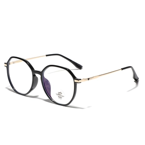Polygonal anti-blue light glasses with black frames and gold heart metal temples