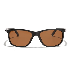 Classic square TR90 polarized sunglasses with matte black frame and amber lenses