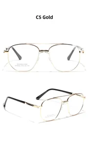 Detail view of gold stainless steel double bridge glasses with square pilot frame