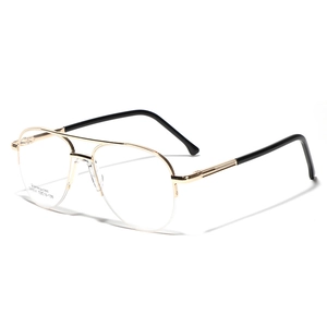 Golden double bridge aviator frames with stainless steel rims and black temple tips