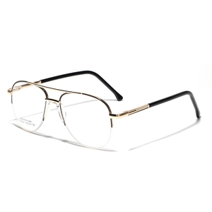 Golden double bridge aviator frames in stainless steel with black temple accents