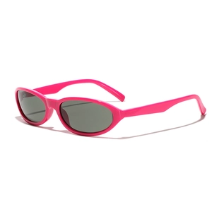 Y2K futuristic rose red oval sunglasses with dark lenses for men and women