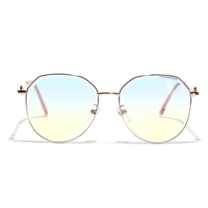 Oversized rose gold metal sunglasses with blue-yellow gradient lenses for men and women