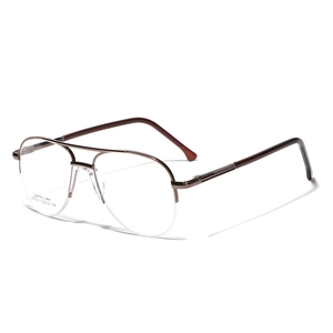 Classic double bridge pilot eyeglasses with stainless steel frame in coffee metal finish