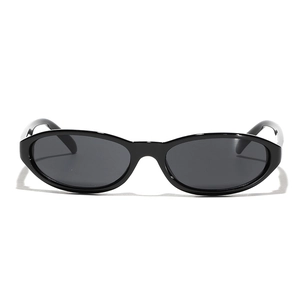 Futuristic Y2K oval sunglasses with black frame and dark lenses for men and women