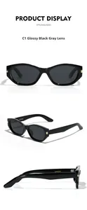 Drei-Winkel-Ansicht der schwarzen Cat-Eye-Polarisationsbrille mit grauen Gläsern