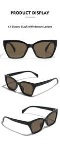 Polished black cat-eye TR90 sunglasses with tea lenses from multiple view angles