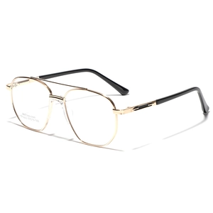 Classic double-bridge square pilot glasses with gold stainless steel frame for women