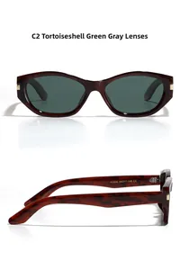 Detailansicht der Schildpatt-Katzenaugen-Sonnenbrille mit Modelltext K2606 und Metallscharnier