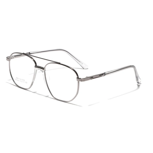 Classic aviator double bridge metal frame glasses in matte silver stainless steel