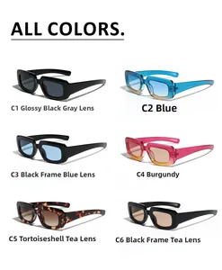 Collection of rectangle sunglasses in six trendy colors with high gloss plastic frames