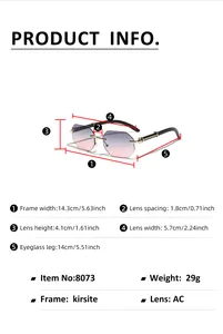 Size guide for rimless octagonal sunglasses showing frame width and lens measurements