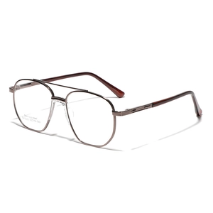 Classic double-bridge square pilot metal glasses frame in deep coffee stainless steel