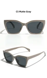 Detail view of TR90 cat-eye polarized sunglasses in solid grey with matte finish