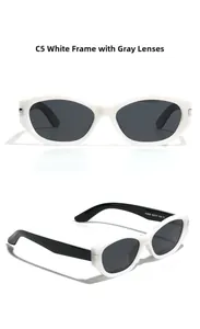 Detailansicht der weißen Cat-Eye-Sonnenbrille mit grauen Gläsern und K2606-Modellnummer
