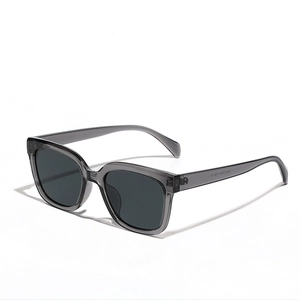 Modern square polarized sunglasses with translucent grey TR90 frames and tinted lenses