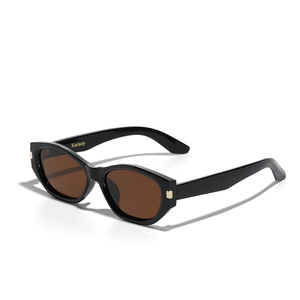 Klassische schwarze TR90 Cat-Eye Sonnenbrille mit braunen Gläsern und Goldakzenten