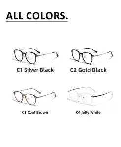 Detail view of four vintage TR90 titanium square frames in black, brown and clear colors