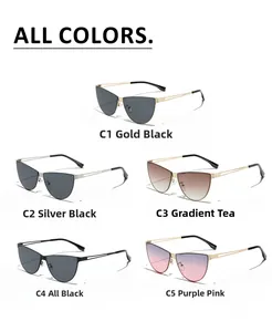 Cat eye sunglasses assortment in gold, silver, brown, black, and purple metal frames
