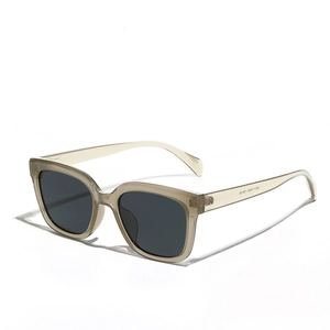 Square TR90 polarized sunglasses in amber frame with dark grey lenses on white background