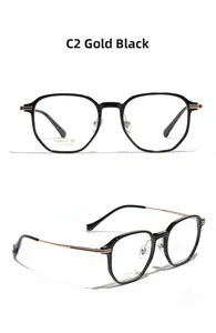 Detail of square vintage titanium eyeglasses frame model 7162 in black and gold finish