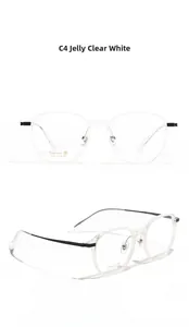 Macro detail of jelly transparent square frames with black titanium IP temple arms