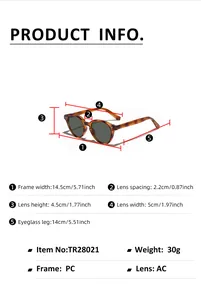 Tableau des tailles détaillé pour lunettes de soleil rondes TR90 rétro avec mesures précises