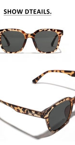 Detailed close-up of leopard tortoise shell square sunglasses with silver metal hinges