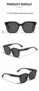 Front and side view of square oversized hip hop sunglasses in bright black with grey lenses