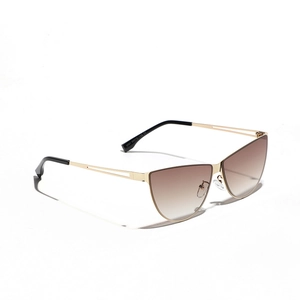 Cat eye sunglasses with golden metal hollow temples and brown gradient lenses