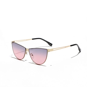 Cat eye metal sunglasses with pink purple gradient lenses and gold hollow frame legs
